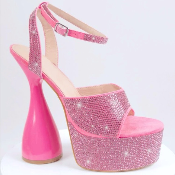 Shoes - Pink Glitter Platform Heels - NWOT